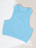 Women Casual Basic Sleeveless Rib-Knit Crop Tank Top Summer Casual Skinny Vest Solid Color Round Neck Camisole