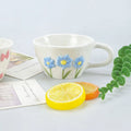 1pcs Irregular hand drawn underglaze color relief blue daisy pink bow ceramic mug water cup