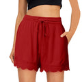 Shorts For Women Ruffle Hem Casual Shorts Plus Size Drawstring  Lace Shorts