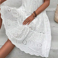 Women's Long Simple Casual Solid Hollow Out Pure Cotton Holiday Style High Waist Fashion Mid-Calf Summer Dresses NEW Vestidos