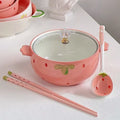 Strawberry ceramic instant noodle soup bowl cover soup bowl noodle bowl cute girl tableware set