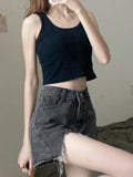 Aoaiiys White Jean Shorts for Women Ripped Jeans High Waisted Denim Shorts Y2k Tassel Wide Leg Hot Shorts Summer Streetwear