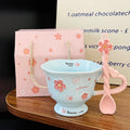 Sakura Relief Ceramic Mug with Spoon Pink Cute High Foot Design for Women Home Use Coffee Cup Souvenir Gift