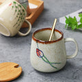 350ml Japanese Retro Ceramic Coffee Cup With Lid and Spoon Heat Resistant Stable Design For Milk Tea Breakfast Home Office Gift
