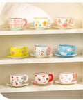 300ML Korean Style Hand Pinched Irregular Ceramic mug Hand-painted Flower Heart Coffee Cup Breakfast Milk Afternoon tea cup Gift