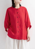ZOKI Casual Cotton Linen Shirts Oversize Summer Lantern Half Sleeve Tops Summer Korean Loose Mom Button Up Blouse Dropshipping