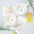 1pcs Irregular hand drawn underglaze color relief blue daisy pink bow ceramic mug water cup
