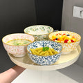 6-Inch Large Capacity Ceramic Bowl with Four Seasons Flower Patternfor Noodles Soup Salad Pasta，Microwave/Dishwasher Safe