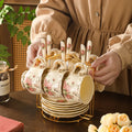 Beautiful ceramic cups with floral patterns, coffee cups, tea sets, water cups. Suitable for family use or afternoon tea.