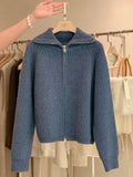 Zipper 100% pure cashmere cardigan ladies knitted coat thickened sweater lapel loose autumn and winter.