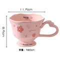 Sakura Relief Ceramic Mug with Spoon Pink Cute High Foot Design for Women Home Use Coffee Cup Souvenir Gift