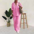 Two-piece Set Women Summer Suit Plus Size Cotton Linen Single-breasted Shirt Trousers Casual Top Wide Leg Pants Loose Outfits