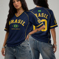 Casual V-neck Women's T-shirts Brazil National Emblem Print Short Sleeve Tees Brasil Fan Football Sports Jersey Female Clothing