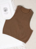 Women Casual Basic Sleeveless Rib-Knit Crop Tank Top Summer Casual Skinny Vest Solid Color Round Neck Camisole