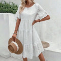 Women's Long Simple Casual Solid Hollow Out Pure Cotton Holiday Style High Waist Fashion Mid-Calf Summer Dresses NEW Vestidos