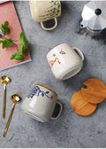 350ml Japanese Retro Ceramic Coffee Cup With Lid and Spoon Heat Resistant Stable Design For Milk Tea Breakfast Home Office Gift