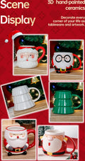 Santa 3D Hand-Painted Ceramic Mug with Handgrip Coffee Milk Tea Perfect Gift Christmas Holiday Gift Box Cartoon Creative