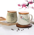 350ml Japanese Retro Ceramic Coffee Cup With Lid and Spoon Heat Resistant Stable Design For Milk Tea Breakfast Home Office Gift