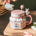 Wholesale 3D Rabbit Relief Mug With Spoon Cover Ceramics & Pottery Coffee Cup Sets Ceramic Cups Thermo Coffee Cup to Carry Mugs