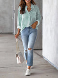 Classic Blue Striped Shirt Women 2026 Spring Streetwear Vintage Long Sleeve Blouses Female Casual Loose Single-Breasted Shirts