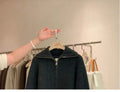 Zipper 100% pure cashmere cardigan ladies knitted coat thickened sweater lapel loose autumn and winter.