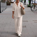 Two-piece Set Women Summer Suit Plus Size Cotton Linen Single-breasted Shirt Trousers Casual Top Wide Leg Pants Loose Outfits