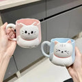 Drinkware 3D Embossed Ceramic Mug Cartoon Hand Painted Milk Mug Cat Pattern 500ml Coffee Cup Home Use