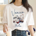 Hot Sale Venice Italia Letter Print Women's Crew Neck T-Shirt  Casual Short Sleeve Letter Print Spring Summer Top Tee T Shirt