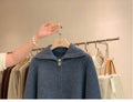 Zipper 100% pure cashmere cardigan ladies knitted coat thickened sweater lapel loose autumn and winter.