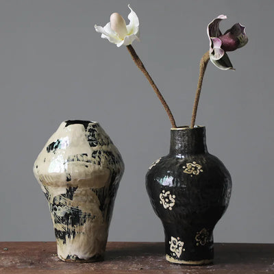 New Chinese national tide ceramic vase coarse pottery vase flower arrangement retro nostalgia handmade hotel Zen decoration