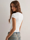 2025 Summer New Fashion Women's T-Shirt Solid-Color Slim-Fit V-Neck Short-Sleeve Top Y2k Clothing