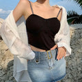 Thin Long Sleeve Sunscreen Shirt Woman Korean Fashion Back Split Lace Up White Shirts Women Casual Loose Holiday Beach Blouse