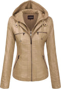 Hooded Leather Jacket Two-Piece Set Removable Large Size Leather Jacket for Women Spring & Fall Outwear for Women Pu Washed Leather