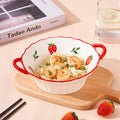 1/2pcs 8in Ceramic Salad Bowl with Cute Strawberry Pattern Design, Reusable Pasta Bowl, Ramen Bowl and Soup Bowl, Suitable for H