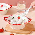 1/2pcs 8in Ceramic Salad Bowl with Cute Strawberry Pattern Design, Reusable Pasta Bowl, Ramen Bowl and Soup Bowl, Suitable for H