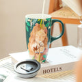 500ml cute girls' mug, large-capacity ceramic cup with lid, high appearance level, home coffee cup, household water drinkware