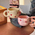 Hand Painted Heart Design Ceramic Coffee Mug With Handle For Milk Tea Romantic Gift Valentine Anniversary Couple Set