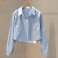 Women's Spring Summer Loose Cropped Blouses 2025 New Long Sleeve Thin Casual Coats Female Korean Fashion Streetwear Blusas Tops