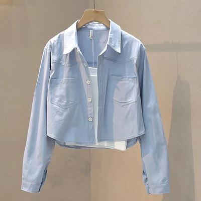Women's Spring Summer Loose Cropped Blouses 2025 New Long Sleeve Thin Casual Coats Female Korean Fashion Streetwear Blusas Tops