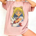 2026 Pretty Girl Warrior Retro 90s Anime Printed T-shirt Summer Women's T-shirt Street Style Casual Trendy Short Sleeve Tops