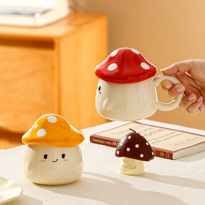 Mushroom Ceramic Mug with Lid Creative Couple's Cup Latte Mug Milk Cup Oat Cup Breakfast Cups Home Drinking Cups Tea Cups