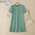 2025 ZANZEA Office Pleated Dresses Summer Women Short Sleeve Work OL Sundress Casual Solid Party Vestidos Knee-length Robe Femme