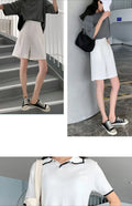 Knee Length Suit Shorts for Women Summer Thin High Waisted A-Line Wide Leg Pants Woman Loose Black Straight Leg Short Shorts