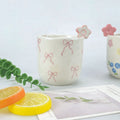 1pcs Cute flower cup, hand-painted bow, watercolor flower, hand squeezed irregular ceramic coffee cup