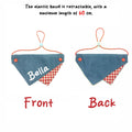 Personalized Pet Bib Bandana, Denim Fabric with Checkered Lining, Customizable Name for Dogs & Cats