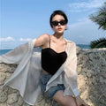 Thin Long Sleeve Sunscreen Shirt Woman Korean Fashion Back Split Lace Up White Shirts Women Casual Loose Holiday Beach Blouse