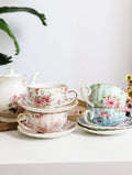 Bone China Coffee Cup Saucer Spoon Set Flower Tea Cups Set European Porcelain Cup and Saucer For Coffee Ceramic Cups Mugs Gift