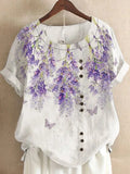 2025 Summer retro fashion printed loose casual shirt top, suitable for casual or vacation ladies' beachwear