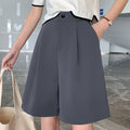 Knee Length Suit Shorts for Women Summer Thin High Waisted A-Line Wide Leg Pants Woman Loose Black Straight Leg Short Shorts