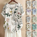 2025 Summer retro fashion printed loose casual shirt top, suitable for casual or vacation ladies' beachwear